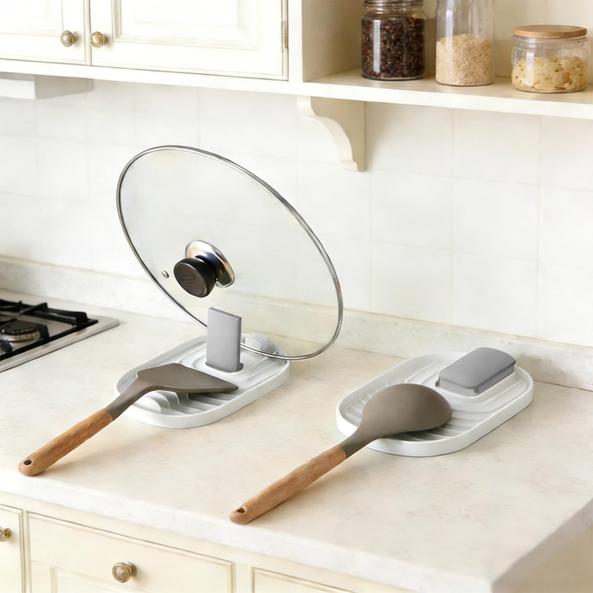 Lot de 2 repose-cuillères pour cuisinière - Multifonctionnel - Pliable - Pour ustensiles de cuisine - Vert - View 3