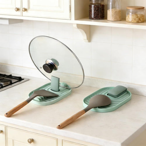 Lot de 2 repose-cuillères pour cuisinière - Multifonctionnel - Pliable - Pour ustensiles de cuisine - Vert