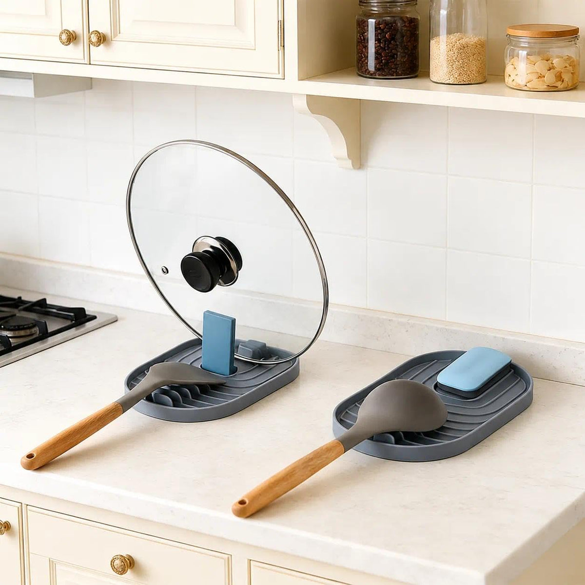 Lot de 2 repose-cuillères pour cuisinière - Multifonctionnel - Pliable - Pour ustensiles de cuisine - Vert - View 2