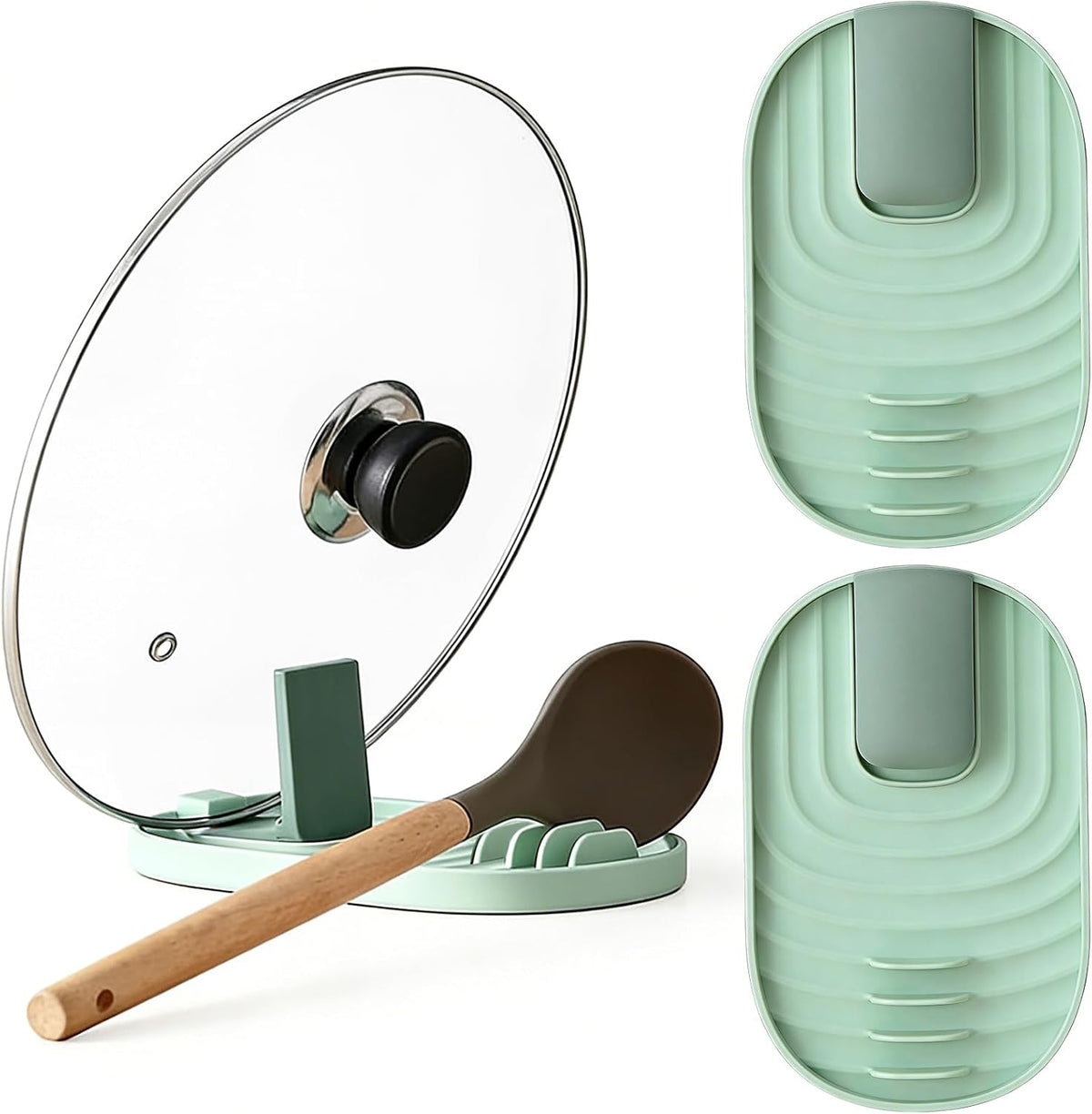 Lot de 2 repose-cuillères pour cuisinière - Multifonctionnel - Pliable - Pour ustensiles de cuisine - Vert - View 6