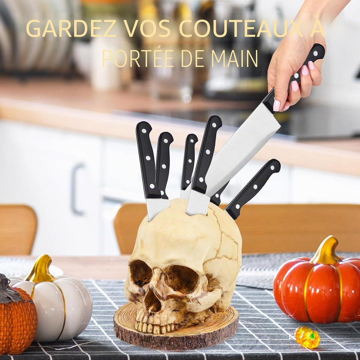 Porte-couteaux en forme de crâne Zombie – Organisateur pour couteaux squelette horreur – Gadget gothique pour décoration de la maison – Nouveautés Halloween - View 3