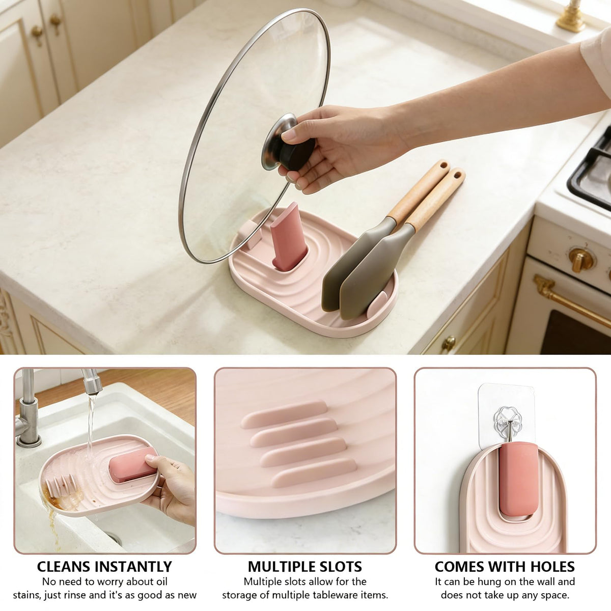 Lot de 2 repose-cuillères pour cuisinière - Multifonctionnel - Pliable - Pour ustensiles de cuisine - Vert - View 22