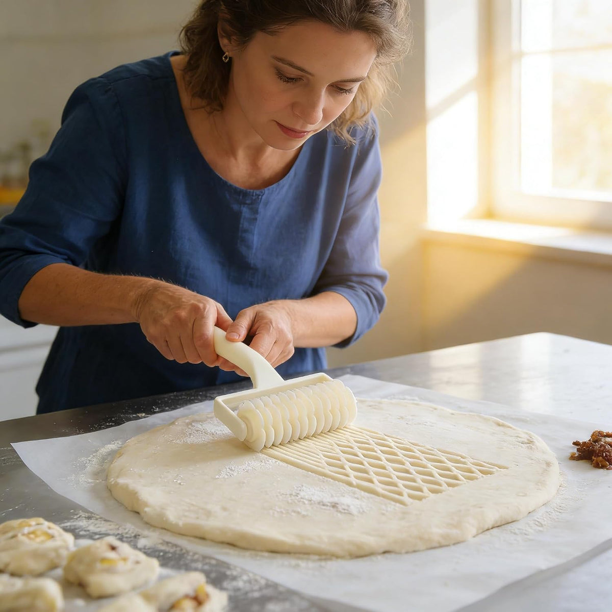 Rouleau coupant à Losanges pour treillages, pâtisserie Treillis Cutter Creative Pâte à Pain Cookie Pie Pizza Lattice DIY Outil de décoration Plastique Blanc Bricolage Amusant - View 4