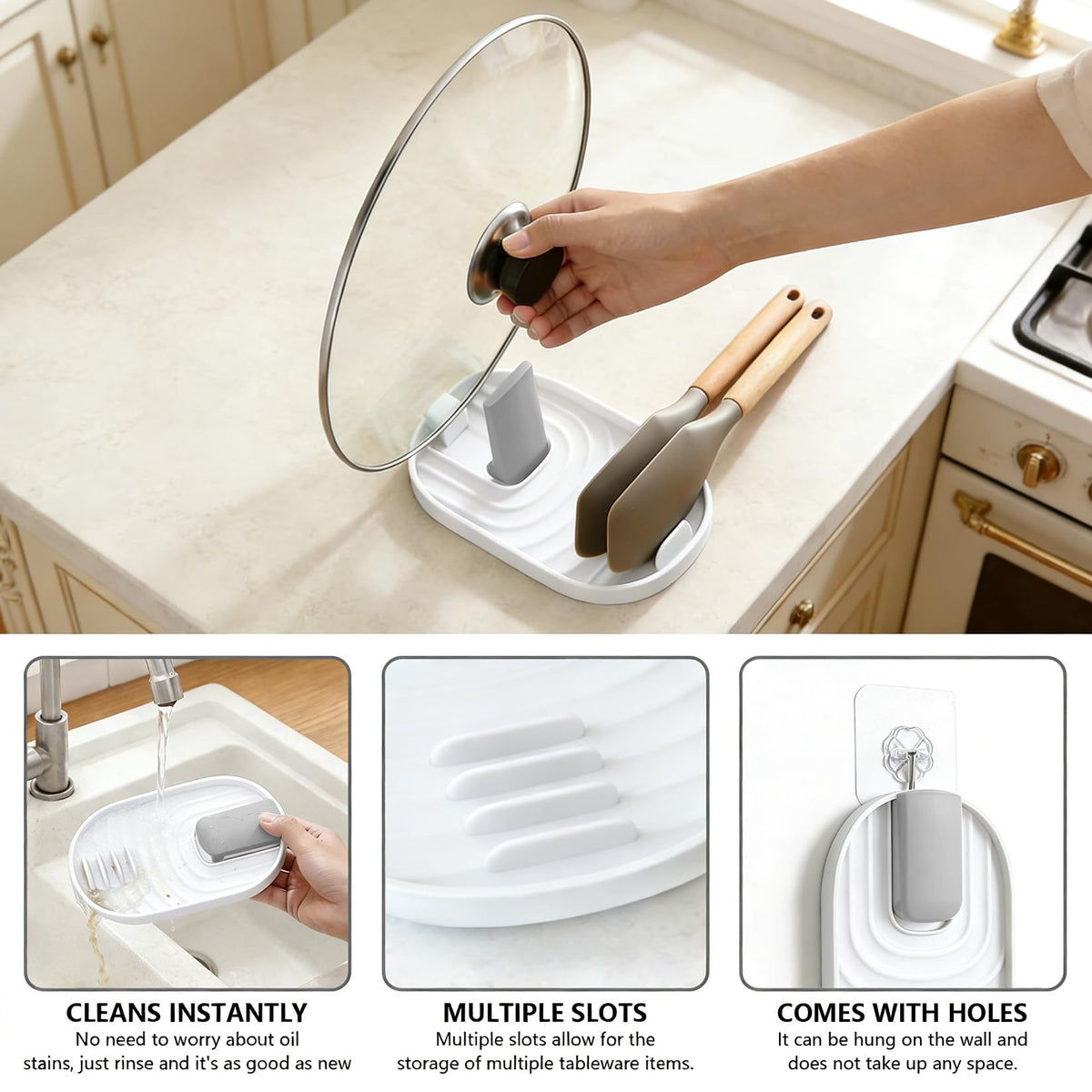 Lot de 2 repose-cuillères pour cuisinière - Multifonctionnel - Pliable - Pour ustensiles de cuisine - Vert - View 17
