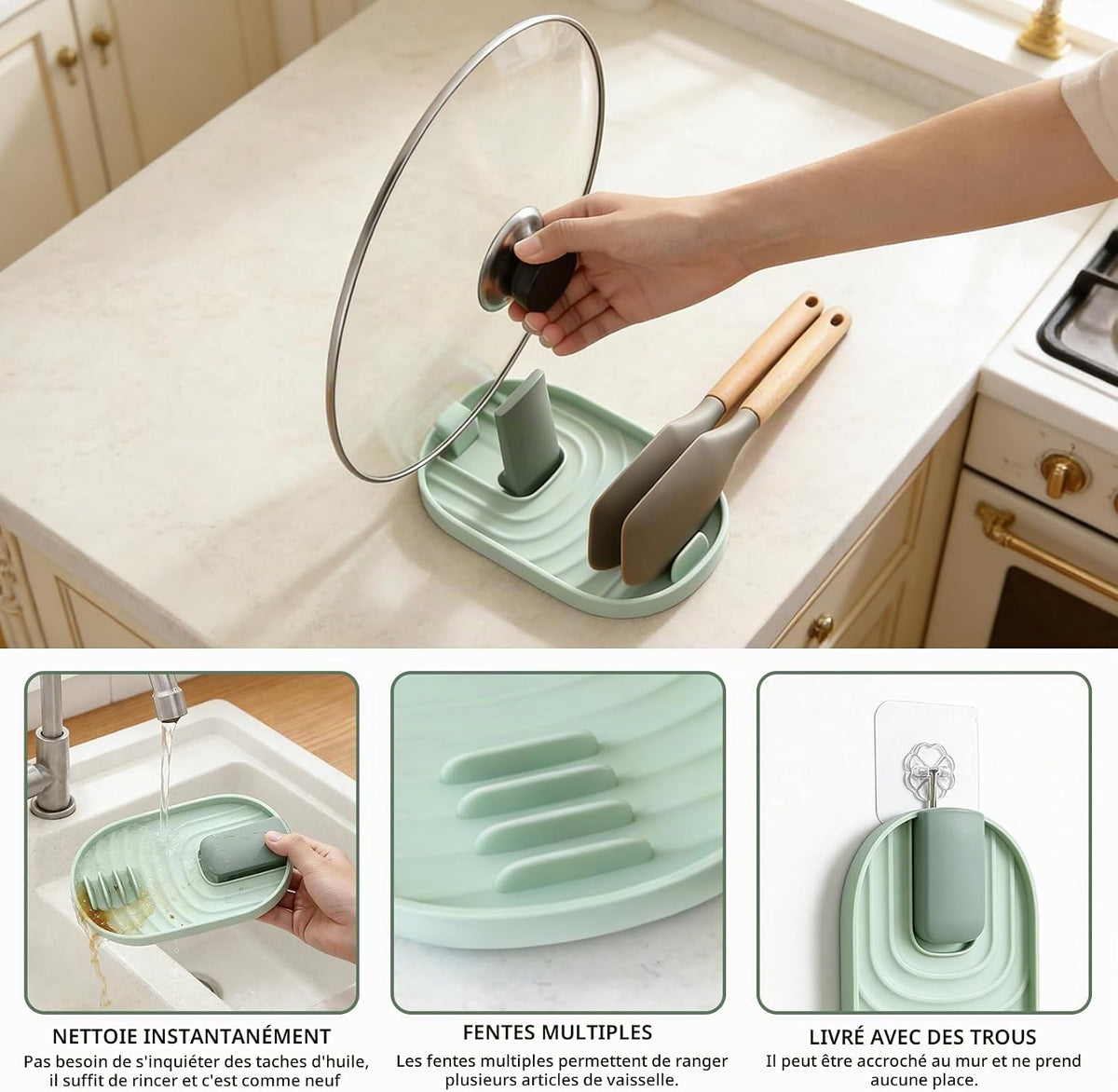 Lot de 2 repose-cuillères pour cuisinière - Multifonctionnel - Pliable - Pour ustensiles de cuisine - Vert - View 7