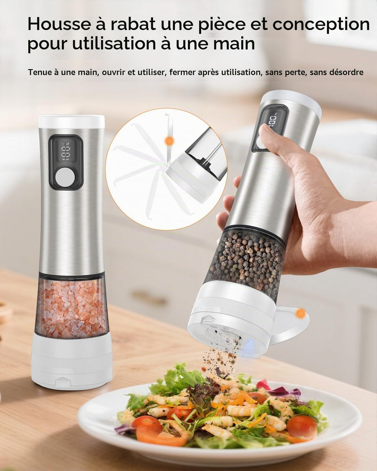 AMOSA Moulin à Poivre Électrique, 2 en 1 Double Réservoir, USB Rechargeable - View 21