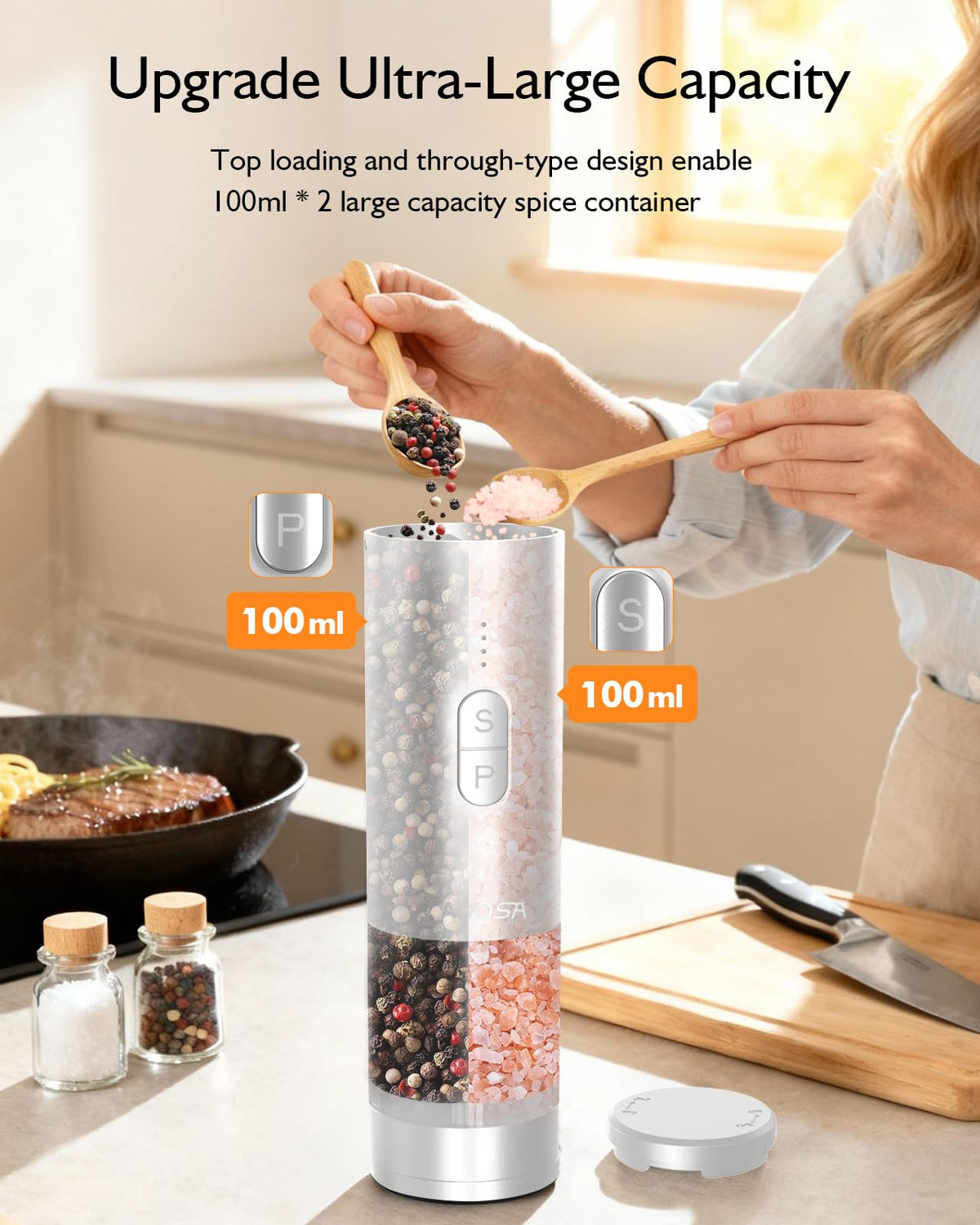 AMOSA Moulin à Poivre Électrique, 2 en 1 Double Réservoir, USB Rechargeable - View 10