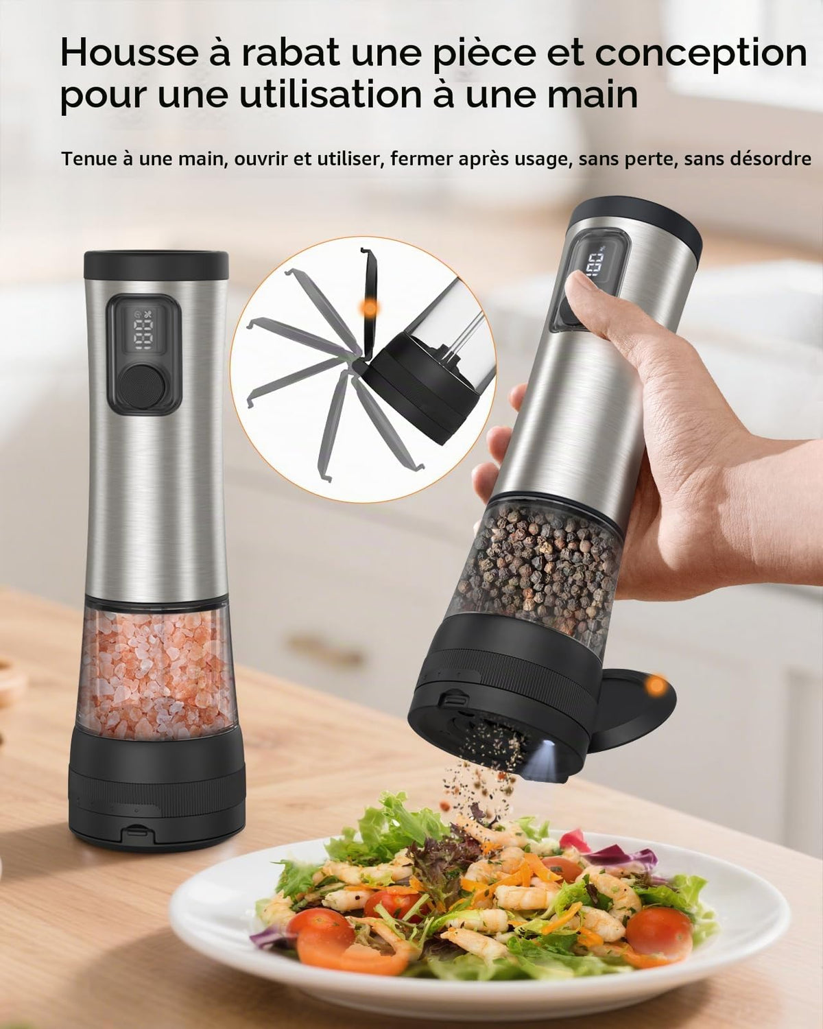 AMOSA Moulin à Poivre Électrique, 2 en 1 Double Réservoir, USB Rechargeable - View 37