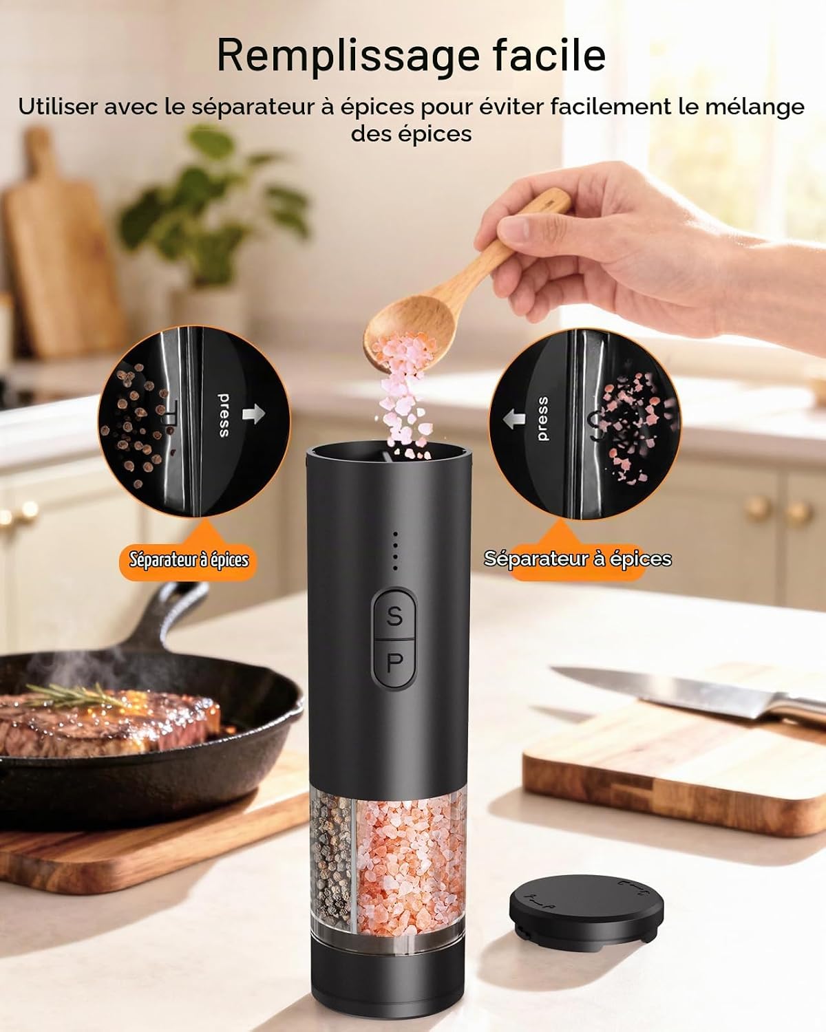 AMOSA Moulin à Poivre Électrique, 2 en 1 Double Réservoir, USB Rechargeable - View 44