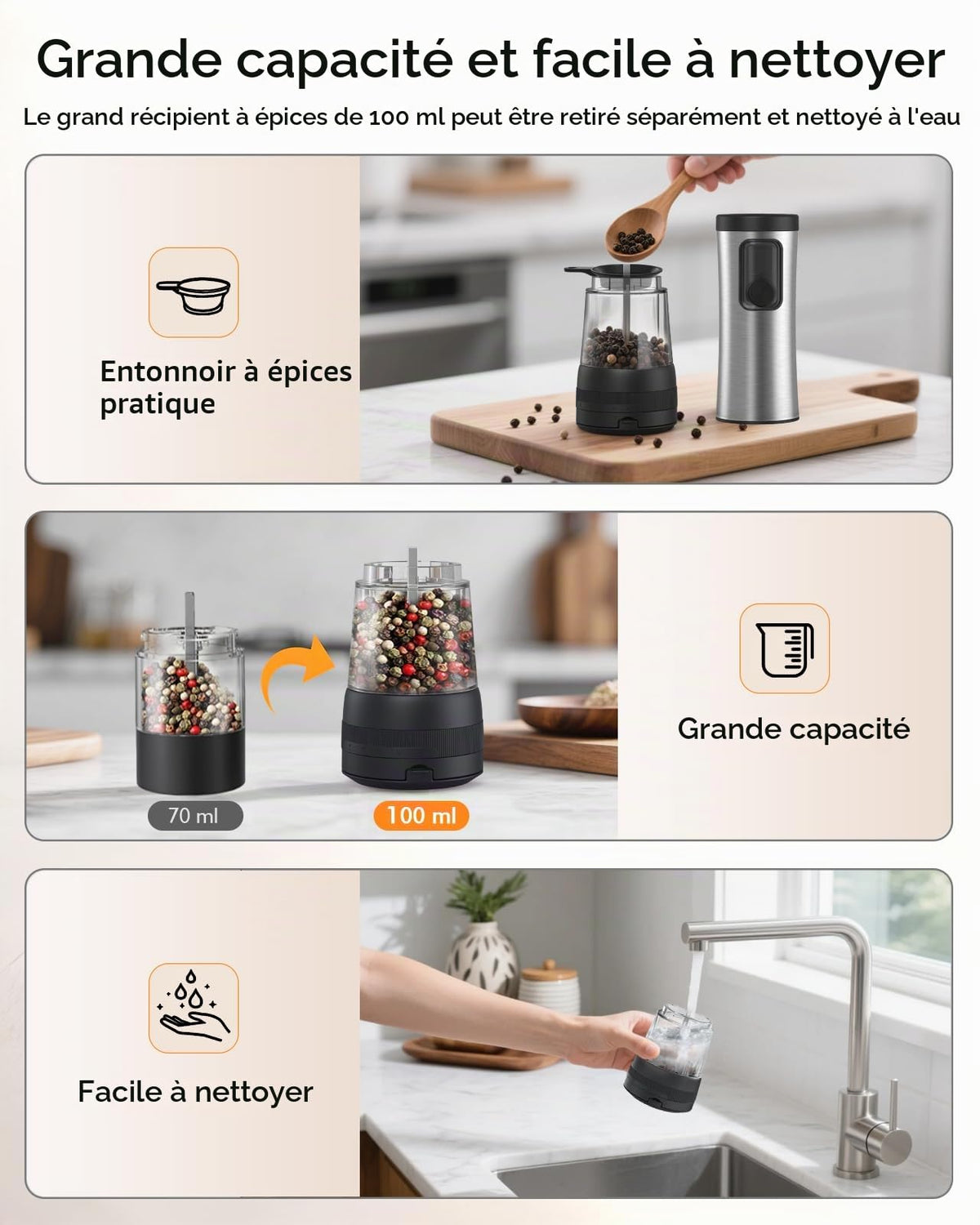 AMOSA Moulin à Poivre Électrique, 2 en 1 Double Réservoir, USB Rechargeable - View 34