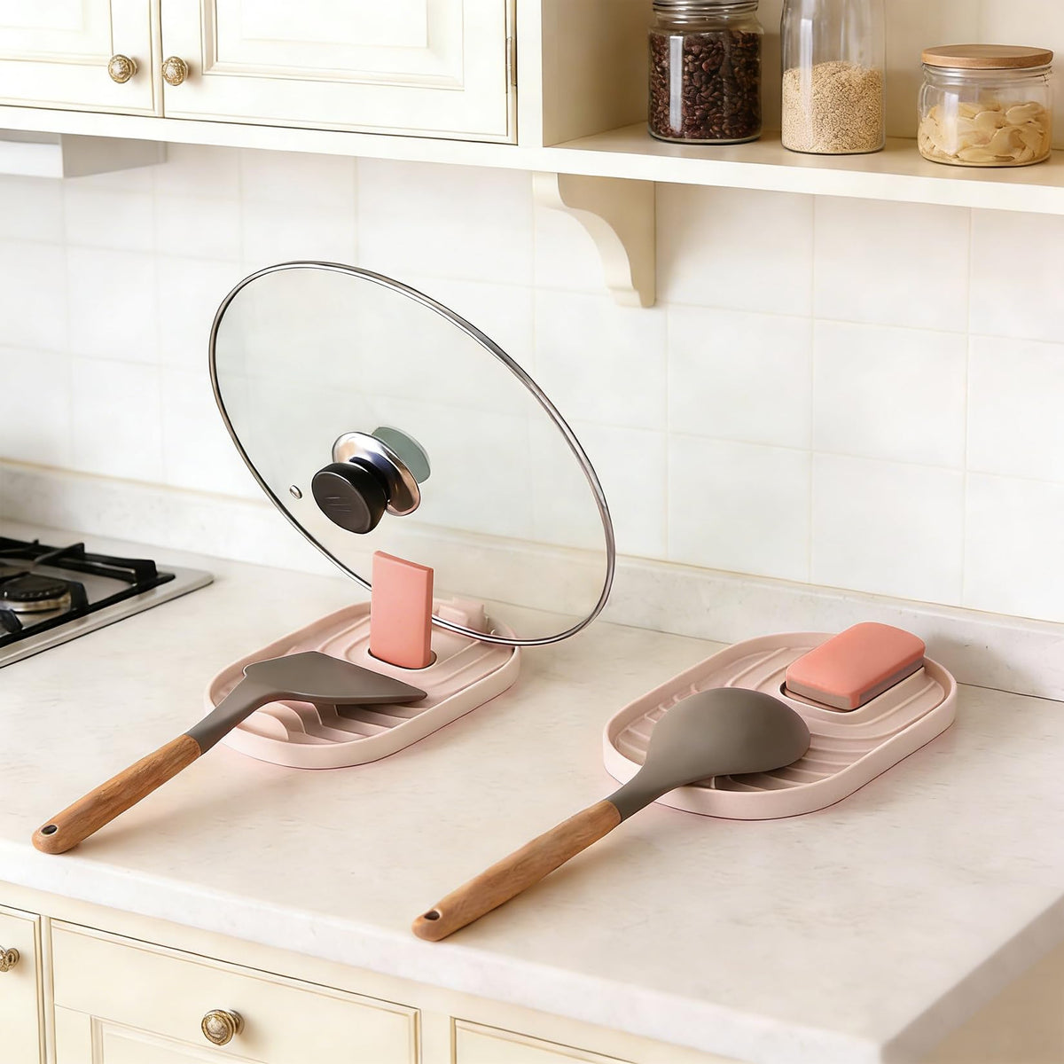 Lot de 2 repose-cuillères pour cuisinière - Multifonctionnel - Pliable - Pour ustensiles de cuisine - Vert - View 4