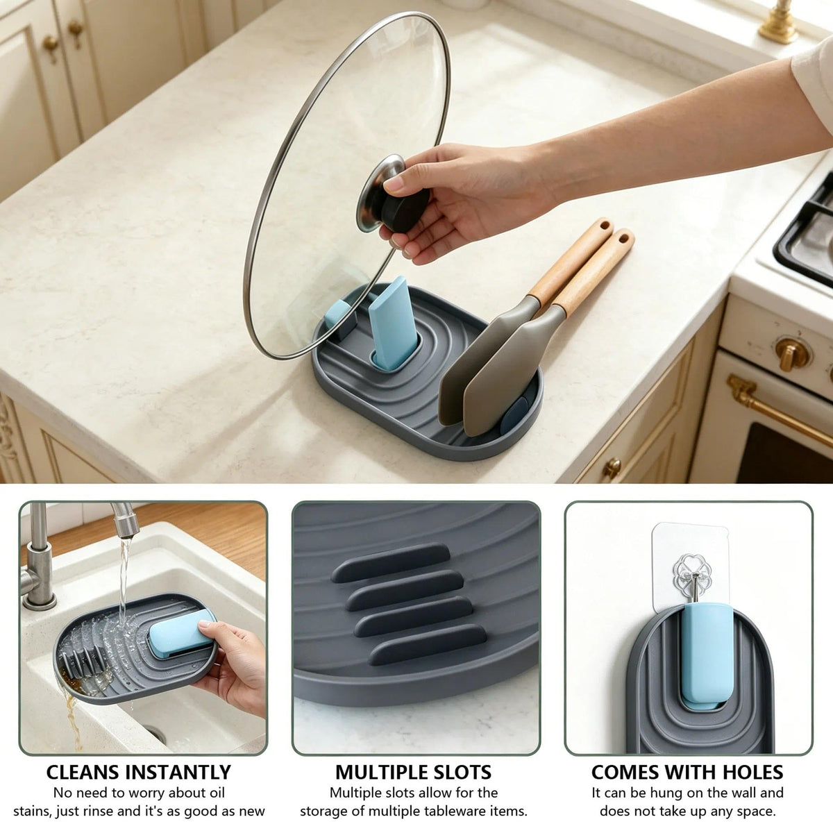 Lot de 2 repose-cuillères pour cuisinière - Multifonctionnel - Pliable - Pour ustensiles de cuisine - Vert - View 11