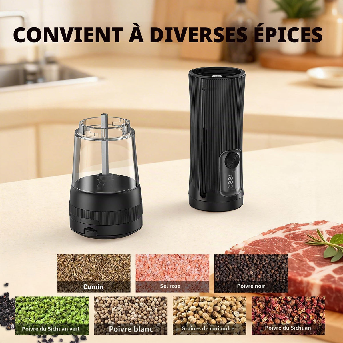 AMOSA Moulin à Poivre Électrique, 2 en 1 Double Réservoir, USB Rechargeable - View 27
