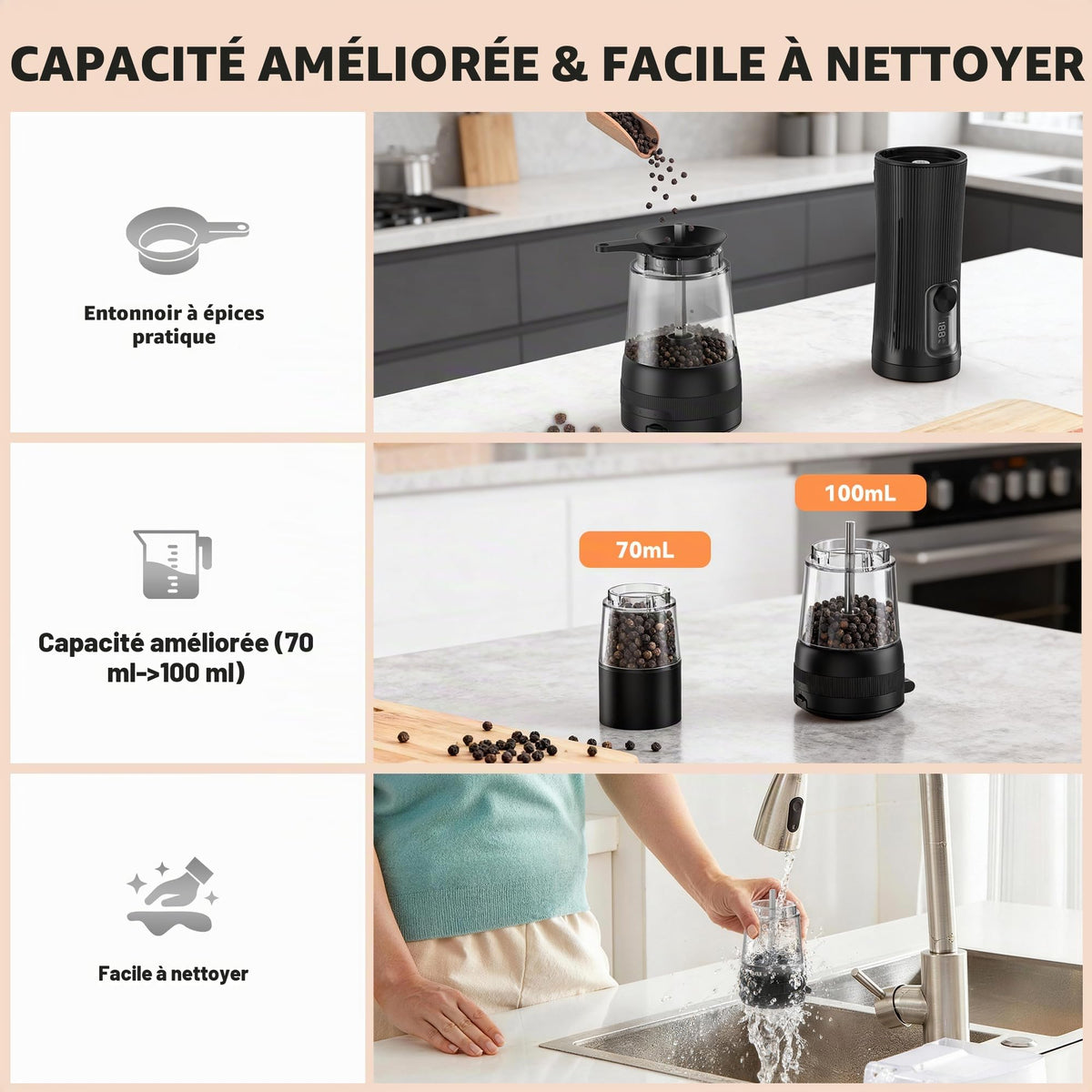 AMOSA Moulin à Poivre Électrique, 2 en 1 Double Réservoir, USB Rechargeable - View 26