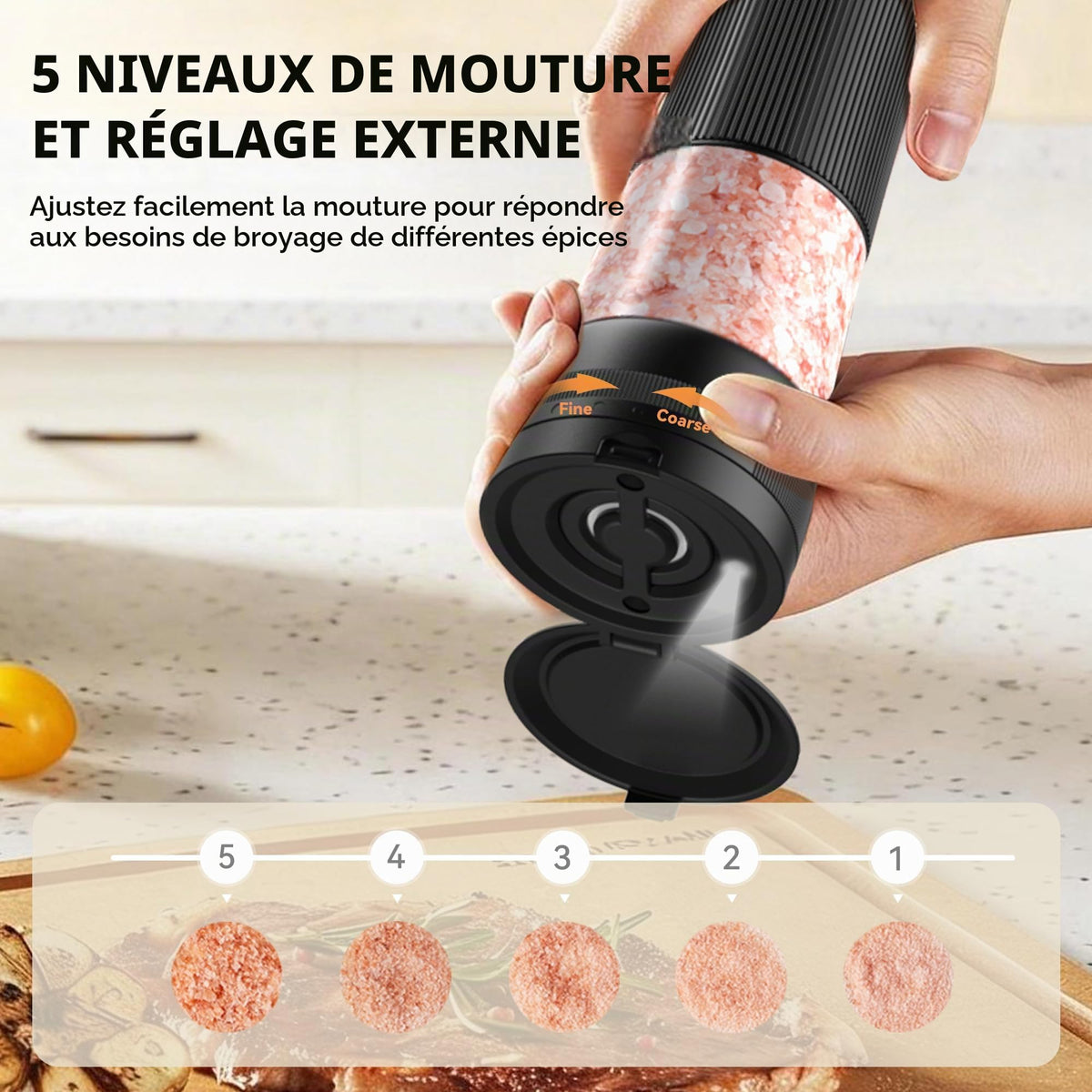 AMOSA Moulin à Poivre Électrique, 2 en 1 Double Réservoir, USB Rechargeable - View 23